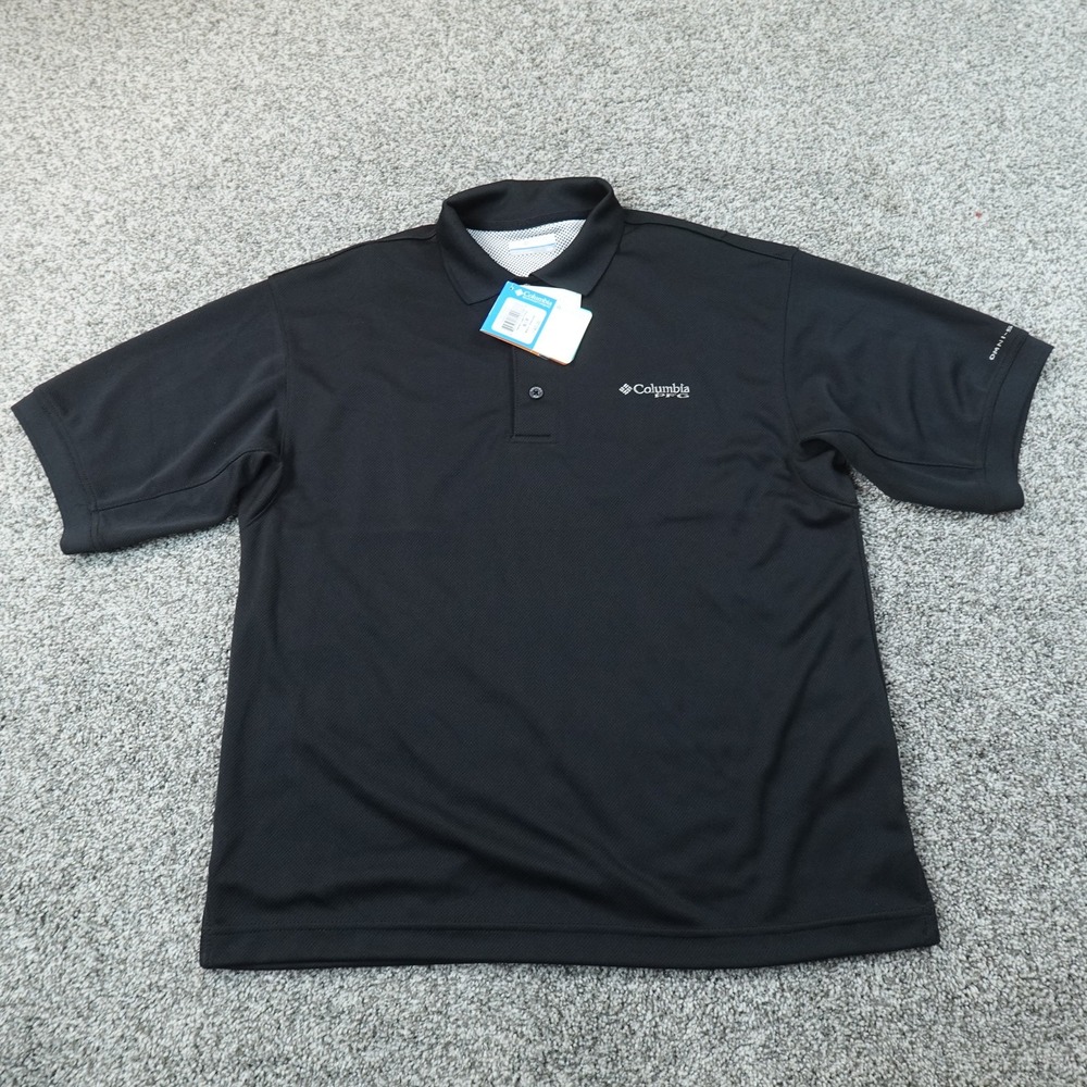 NEW Columbia Polo Shirt Mens S Black PFG Short Sleeve Performance UPF 30 Fishing
